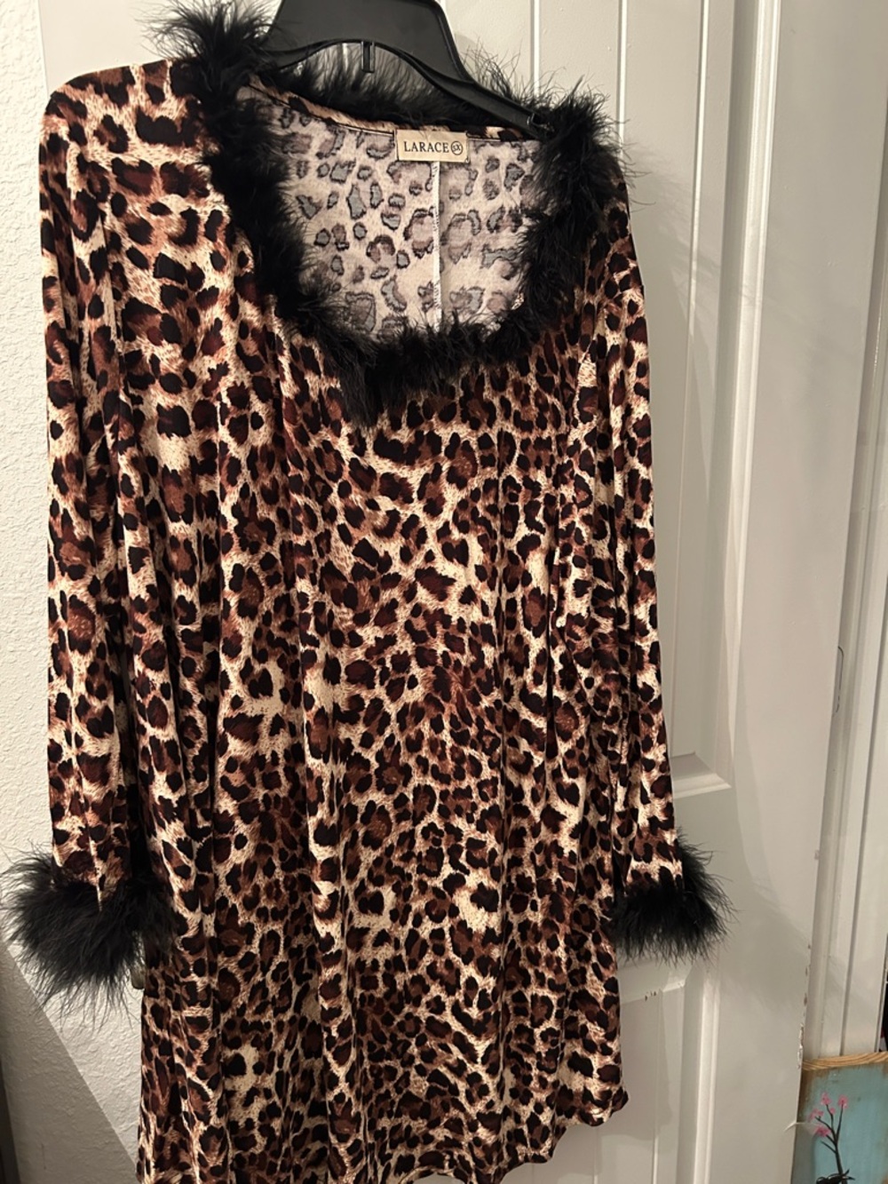 Larace Leopard Print Tunic with Feather Trim Flawed